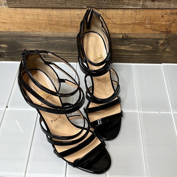 Christian Louboutin Mariniere Red Sole Patent Leather Cage 100mm Heels - Picture 3 of 14